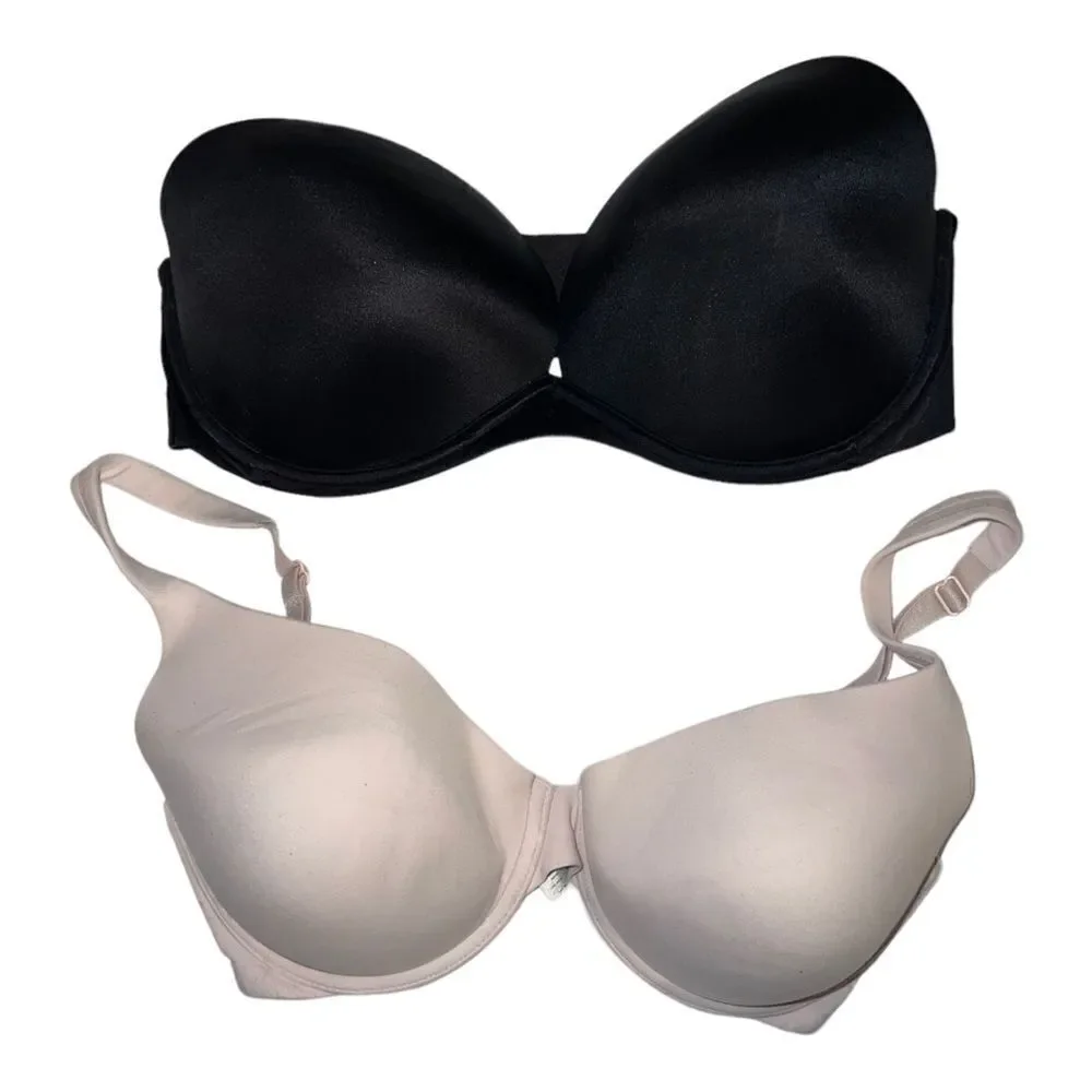 Victoria’s Secret Lot of 2 Bras Coverage Uplift 34DD Very Sexy Strapless 36DD